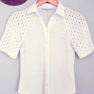 Trina Turk White Eyelet Button Down Top
